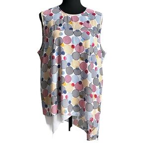 Anne Klein Womens Circle Striped Asymmetrical Blouse Top Plus Size 14